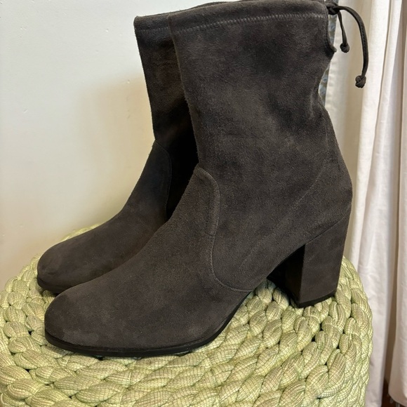 Stuart Weitzman Shorty Slate Gray Suede Block Heel Ankle Boots - Picture 3 of 11
